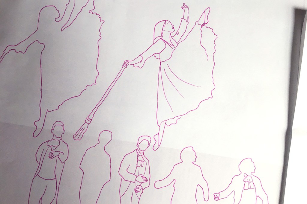 Preliminary sketch of Cinderella and other dancers