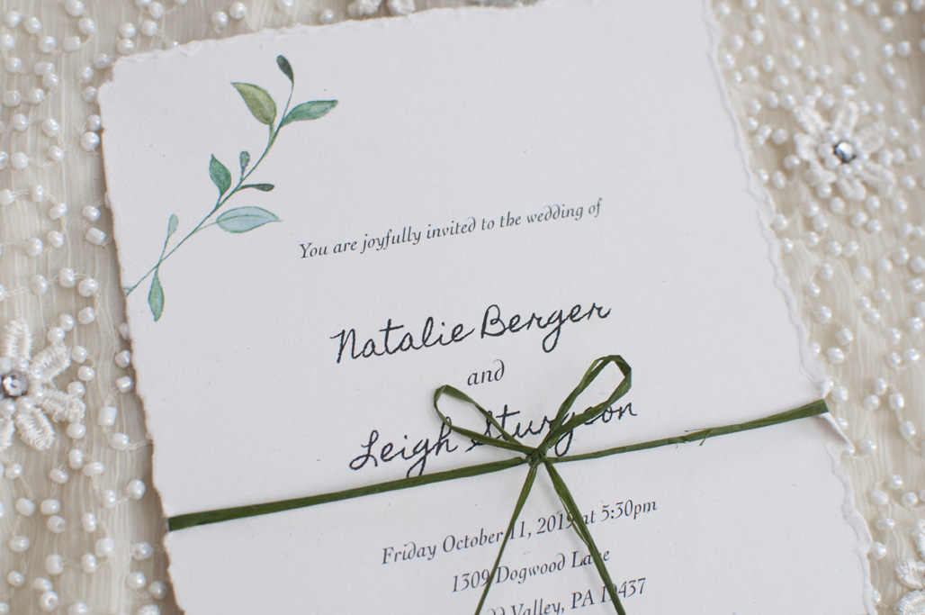 Wedding Invitation with green ribbon (close up)